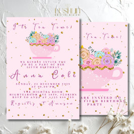 第五誕生日ティーエレガントパーティー&スウィート誕生日 招待状