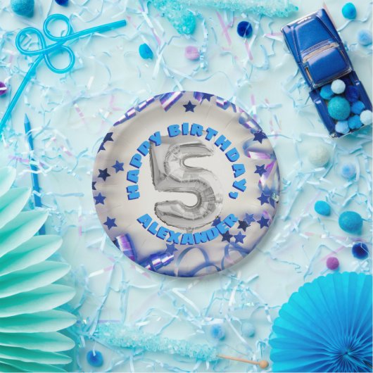 第五誕生日ボーイズ5歳パーティー ペーパープレート (パーティー)