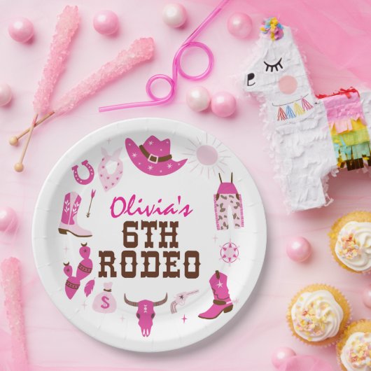 第六回ロデオピンクウェスタンカウボーイ6誕生日 ペーパープレート (パーティー)