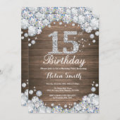 第素朴15誕生日銀ダイヤモンド 招待状 (正面/裏面)