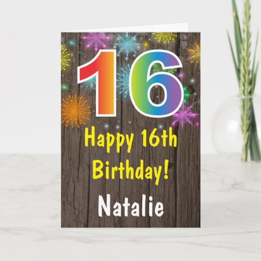 第素朴16誕生日カラフル虹花火 カード (正面)