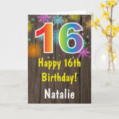 第素朴16誕生日カラフル虹花火 カード (黄色い花)