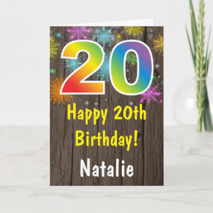 第素朴20誕生日レインボカラフルー花火 カード