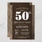 第素朴50誕生日招待状ヴィンテージ木材 招待状 (正面/裏面)
