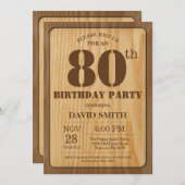 第素朴80誕生日招待状ヴィンテージ木材 招待状 (正面/裏面)