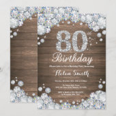 第素朴80誕生日銀ダイヤモンド 招待状 (正面/裏面)