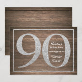 第素朴90誕生日招待状銀グリッター 招待状 (正面/裏面)