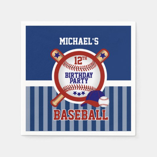 第00回バースデーパーティー – 野球 – ダークブルー スタンダードカクテルナプキン (正面)