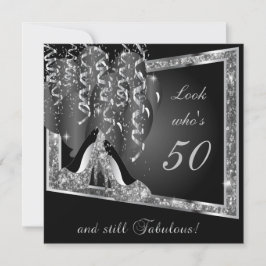 第00回誕生日パーティー |シルバーグリッターとブラック 招待状