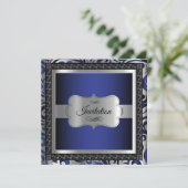 第00回誕生日パーティー |ダークブルーメタリック&シルバー 招待状 (スタンド正面)