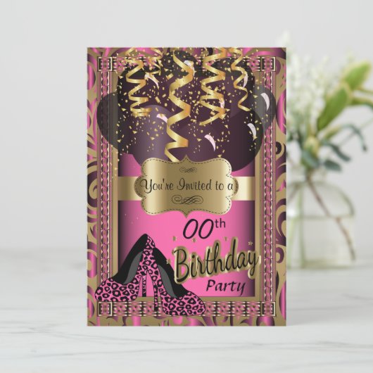 第00回誕生日パーティー |ピンクハイヒールヒョウ 招待状 (スタンド正面)