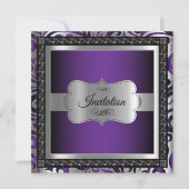 第00回誕生日パーティー |紫のメタリック&シルバー 招待状 (正面)