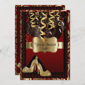 第00回誕生日パーティー | 金ゴールドハイヒールヒョウ 招待状 (正面/裏面)