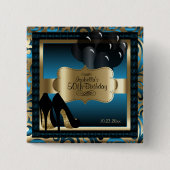 第00回誕生日パーティー |青と金ゴールド 缶バッジ (正面)