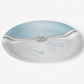 第00回誕生日 – ブルー&ホワイトグリッター ペーパープレート (アングル)