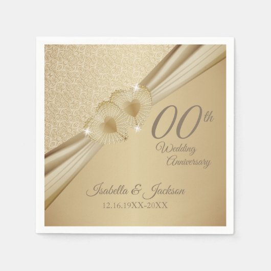 第00金ゴールド結婚記念日 スタンダードカクテルナプキン (正面)