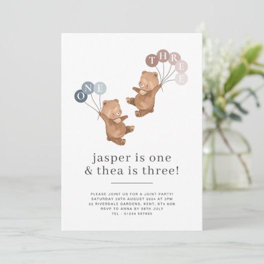 第1および第3のベア誕生日招待状 招待状 (スタンド正面)