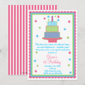 第1お誕生日ケーキのパーティの招待状 招待状 (正面/裏面)