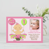 第1お誕生日ケーキの粉砕のパーティの招待状 招待状 (スタンド正面)