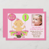 第1お誕生日ケーキの粉砕のパーティの招待状 招待状 (正面/裏面)