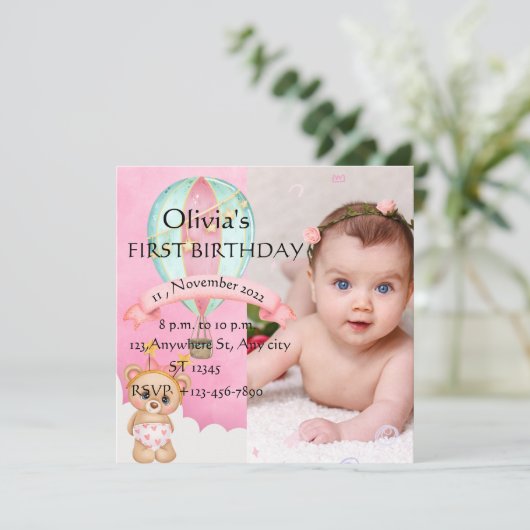 第1かわいらし誕生日フォト招待状 招待状 (スタンド正面)