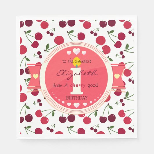 第1さくらんぼグッドバースデーナプキン スタンダードランチョンナプキン (正面)