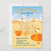 第1の誕生日の砂城とビーチおもしろいパーティー 招待状 (正面)