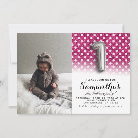 第1の誕生日グリッターポートレート 招待状 (正面)