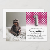 第1の誕生日グリッターポートレート 招待状 (正面/裏面)