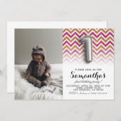 第1の誕生日グリッターポートレート 招待状 (正面/裏面)