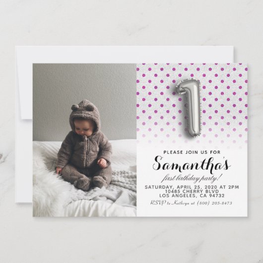 第1の誕生日グリッターポートレート 招待状 (正面)
