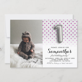 第1の誕生日グリッターポートレート 招待状