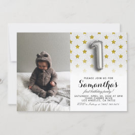 第1の誕生日グリッターポートレート 招待状