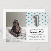 第1の誕生日グリッターポートレート 招待状 (正面/裏面)