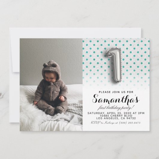 第1の誕生日グリッターポートレート 招待状 (正面)