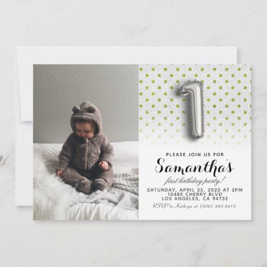 第1の誕生日グリッターポートレート 招待状 (正面)
