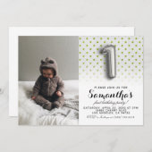 第1の誕生日グリッターポートレート 招待状 (正面/裏面)