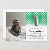 第1の誕生日グリッターポートレート 招待状 (正面/裏面)