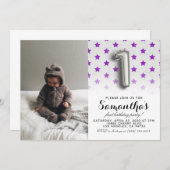 第1の誕生日グリッターポートレート 招待状 (正面/裏面)