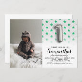 第1の誕生日グリッターポートレート 招待状 (正面/裏面)