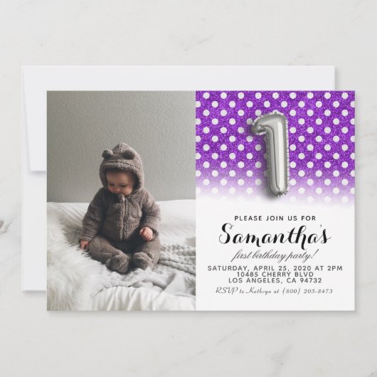 第1の誕生日グリッターポートレート 招待状 (正面)