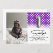 第1の誕生日グリッターポートレート 招待状 (正面/裏面)