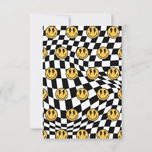 第1の誕生日スマイル顔レトロ白黒groovy サンキューカード (裏面)