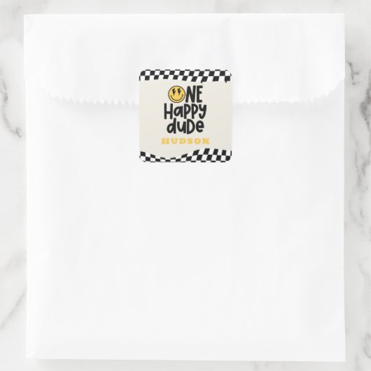 第1の誕生日スマイル顔レトロ白黒groovy スクエアシール (バッグ)