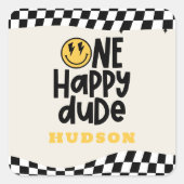 第1の誕生日スマイル顔レトロ白黒groovy スクエアシール (正面)