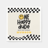 第1の誕生日スマイル顔レトロ白黒groovy スタンダードカクテルナプキン (正面)