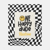 第1の誕生日スマイル顔レトロ白黒groovy フリースブランケット (正面)
