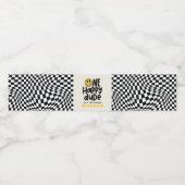 第1の誕生日スマイル顔レトロ白黒groovy ペットボトルラベル (シングルラベル)