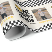 第1の誕生日スマイル顔レトロ白黒groovy ラッピングペーパー (ロールコーナー)