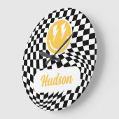 第1の誕生日スマイル顔レトロ白黒groovy ラージ壁時計 (傾斜)